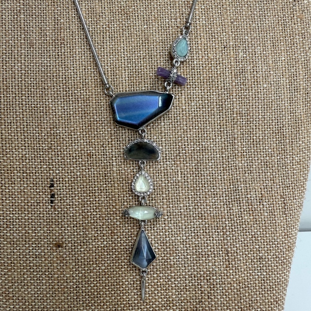 Chloe + Isabel Adjustable Gemstone Necklace & Earrings Set | Silver | NWT - Picture 3 of 5